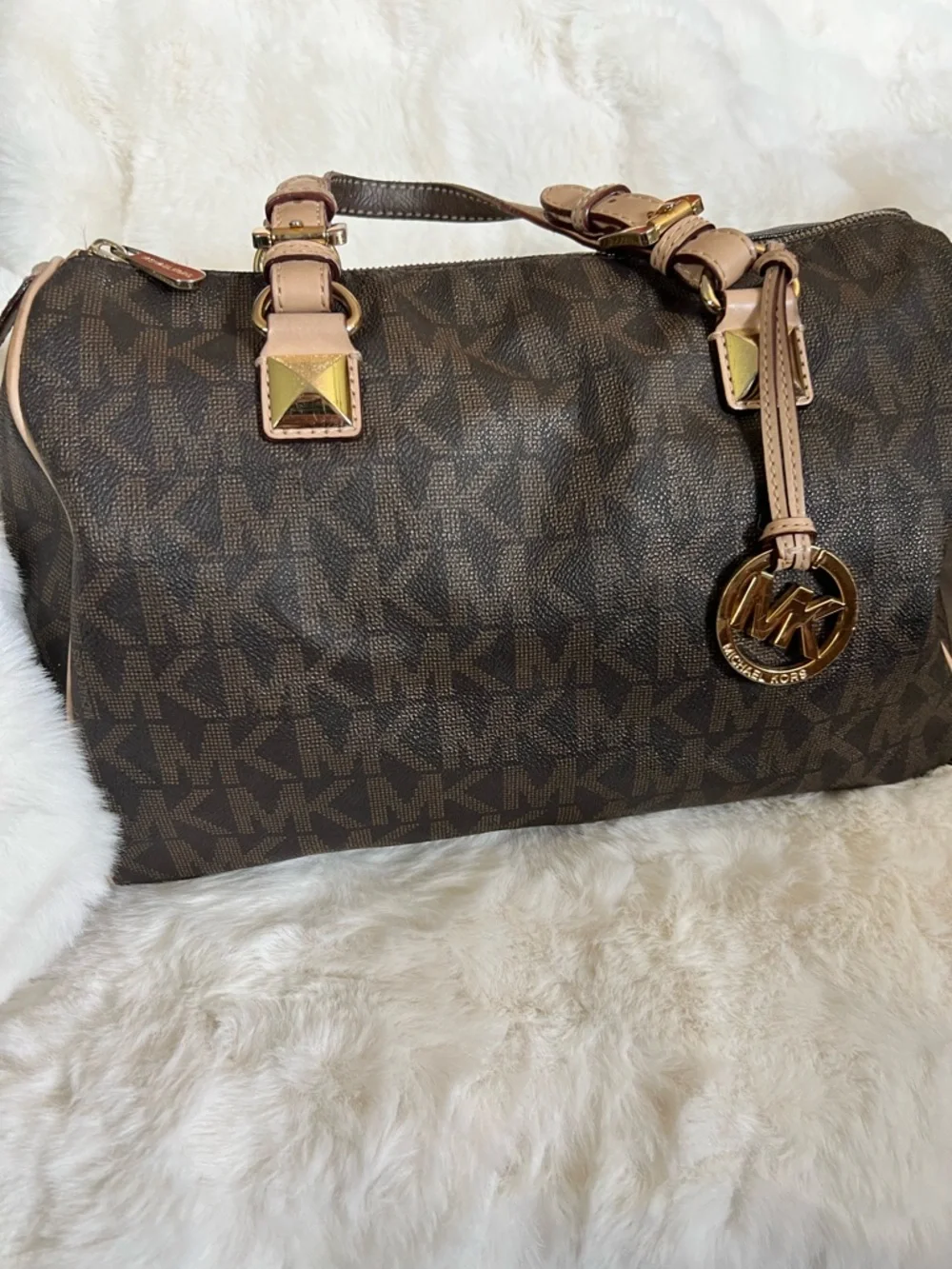 Michael Kors Brown Monogram Grayson Satchel with Gold Hardware vintage - Picture 1 of 16